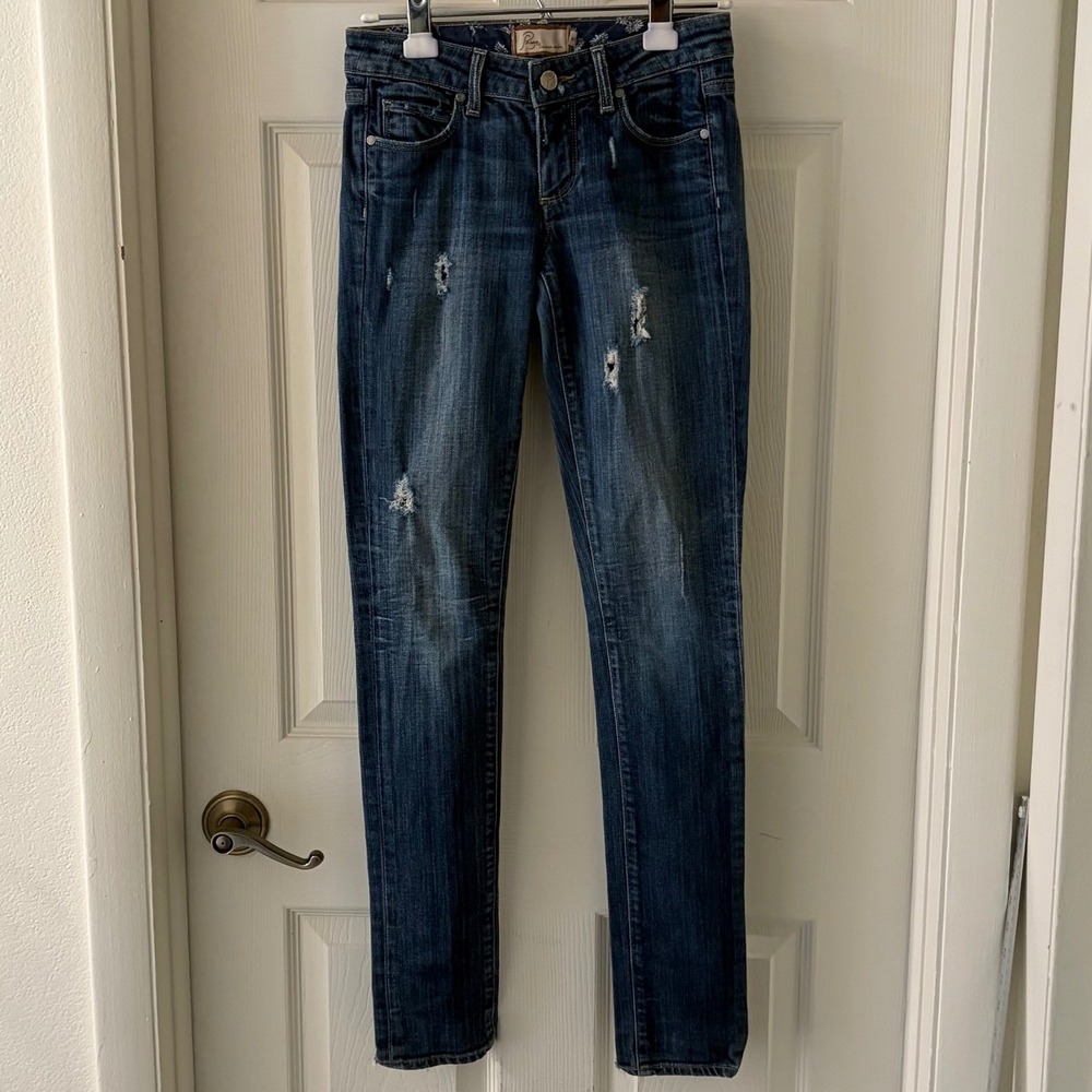 Paige Premium Denim Womens 24 Skinny Jeans Distressed Raw Hem 27 Waist